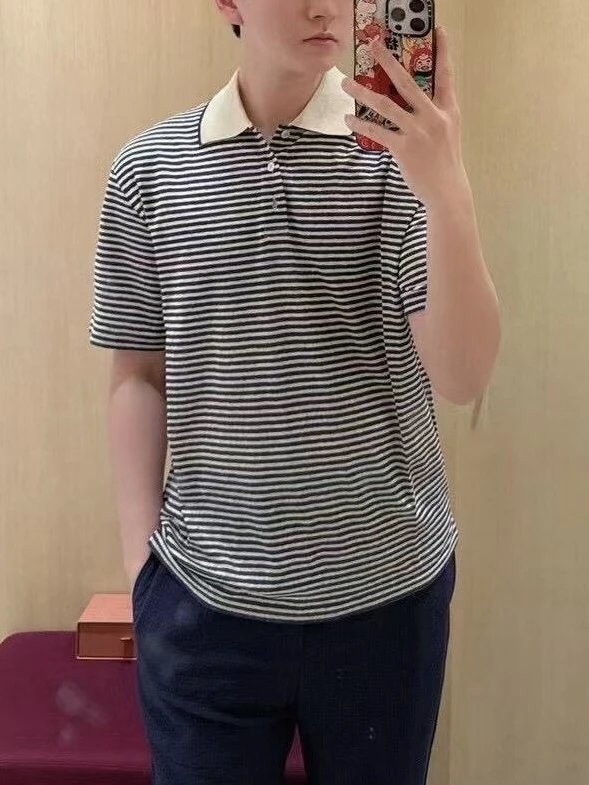 RD-C176 · Contrast-Stripe Knit Polo showcase view 3