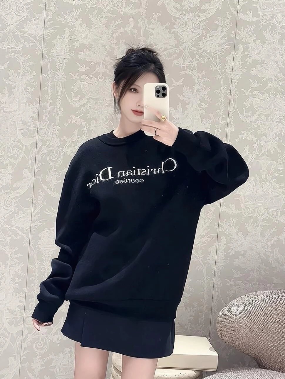 RD-C374 · Black Letter-Jacquard Crewneck Sweater showcase view 1