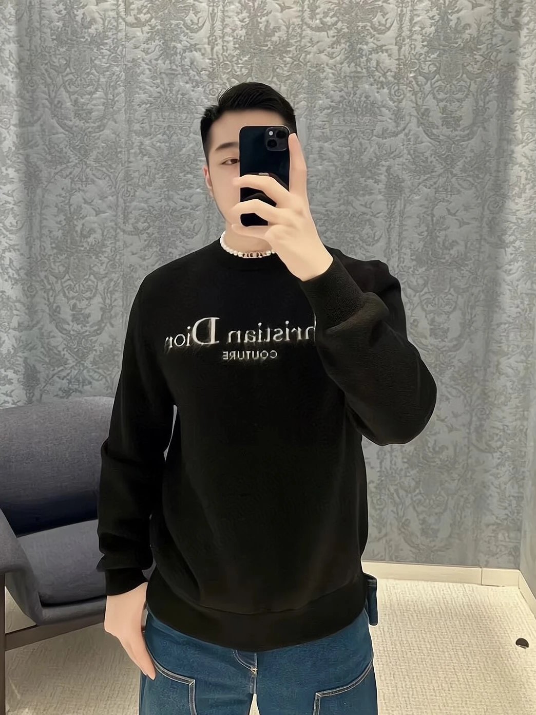 RD-C374 · Black Letter-Jacquard Crewneck Sweater showcase view 4