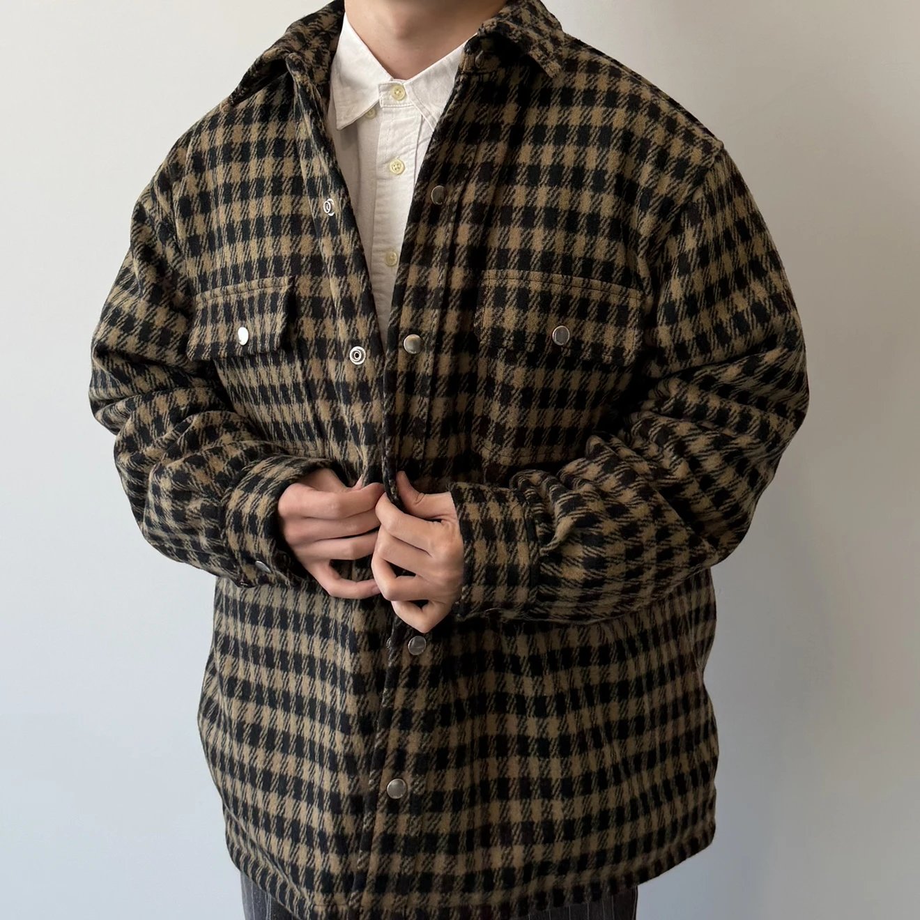 RD-C344 · Brown Checked Wool-Look Overshirt showcase view 4