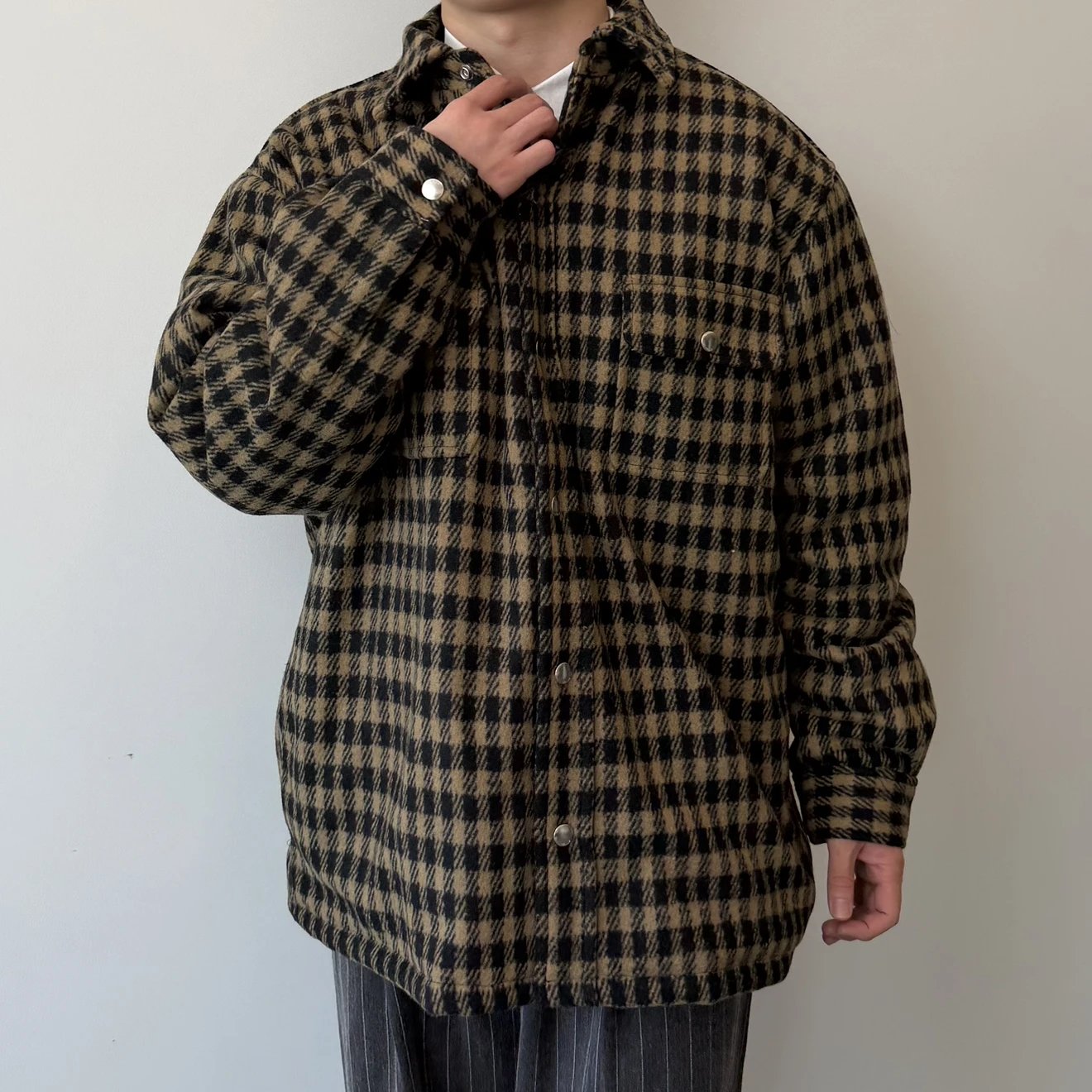 RD-C344 · Brown Checked Wool-Look Overshirt showcase view 6