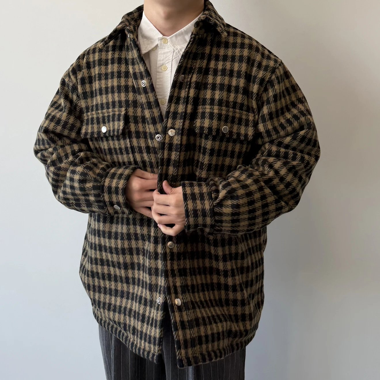 RD-C344 · Brown Checked Wool-Look Overshirt showcase view 7