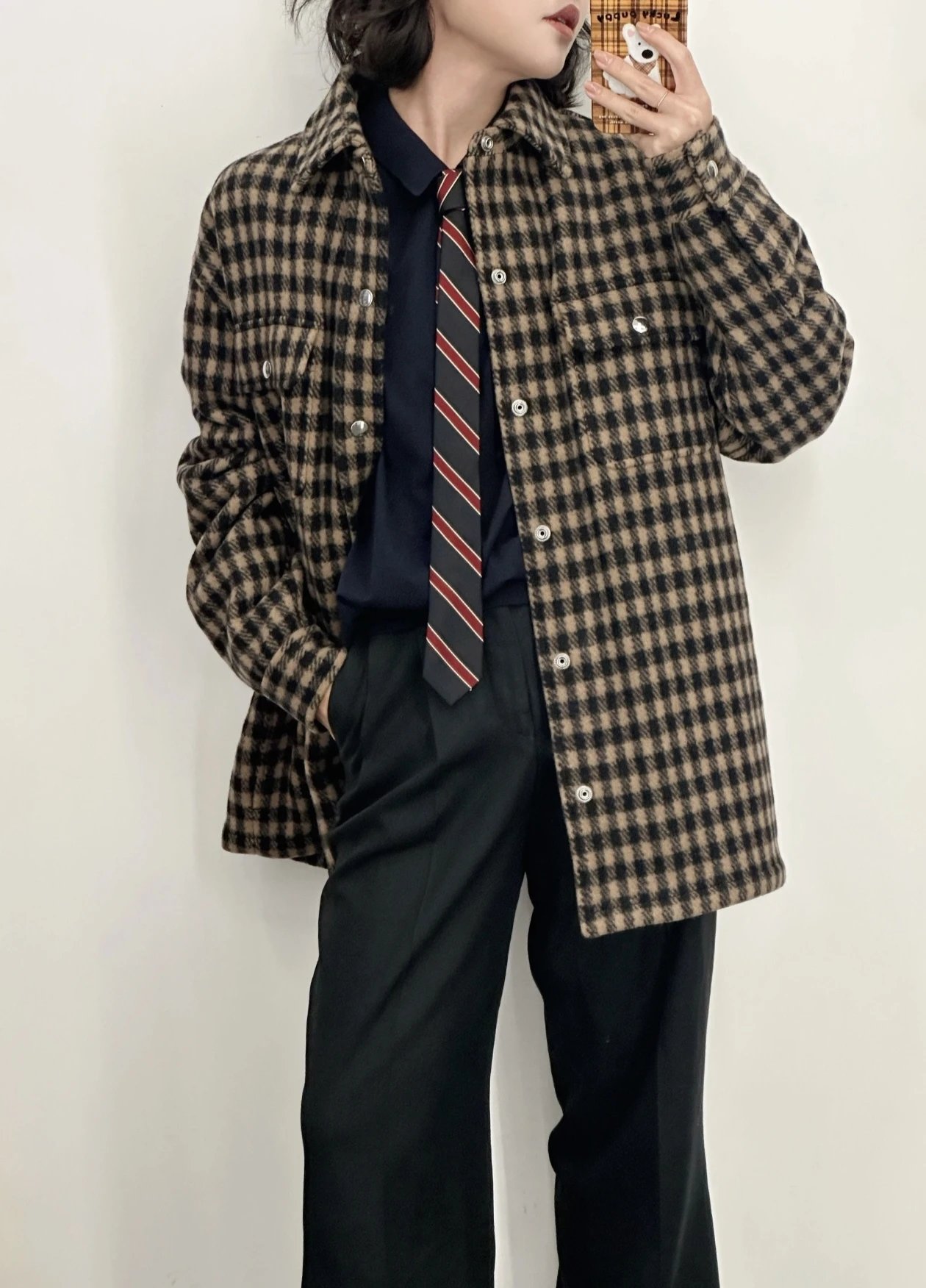 RD-C344 · Brown Checked Wool-Look Overshirt showcase view 10