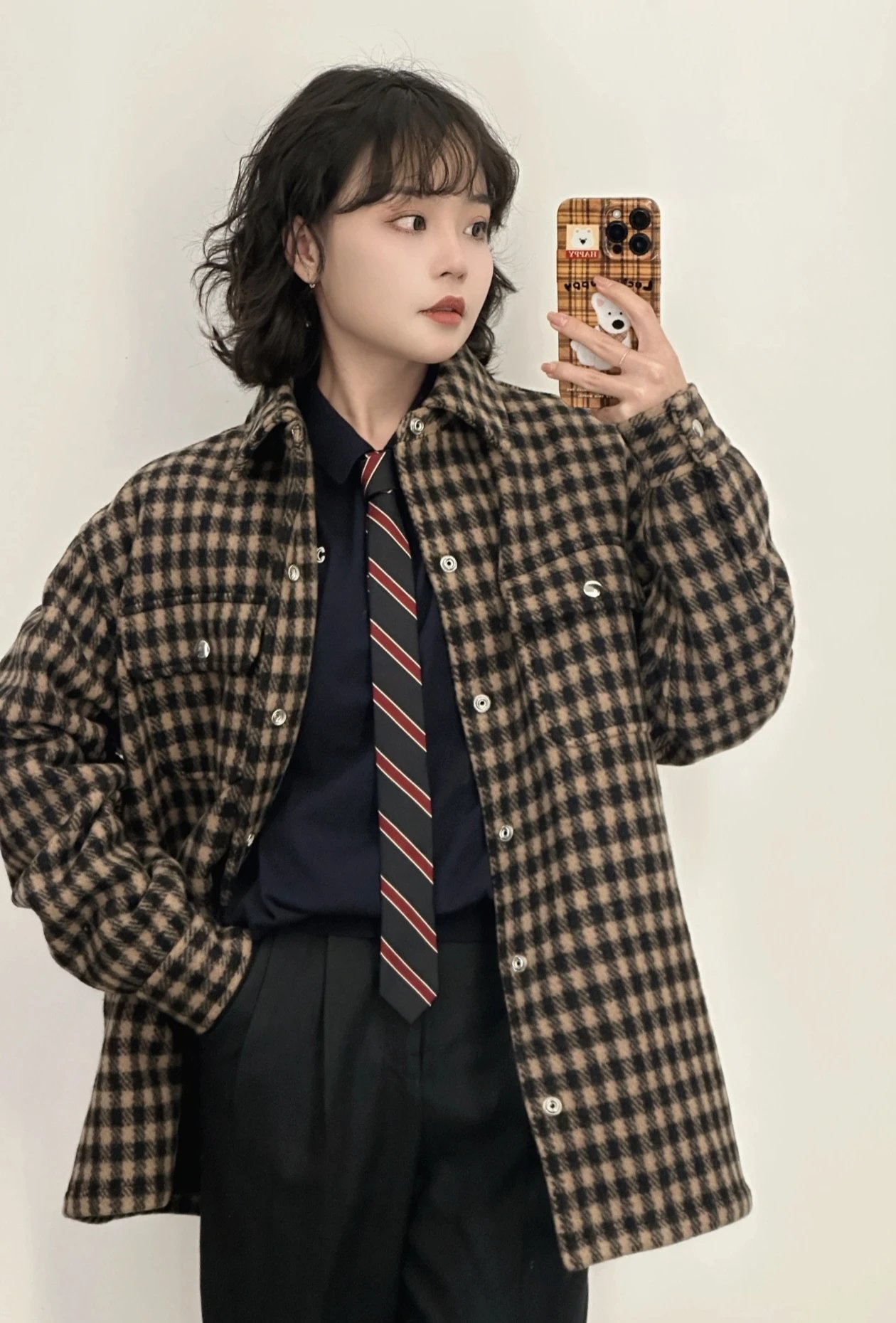 RD-C344 · Brown Checked Wool-Look Overshirt showcase view 12