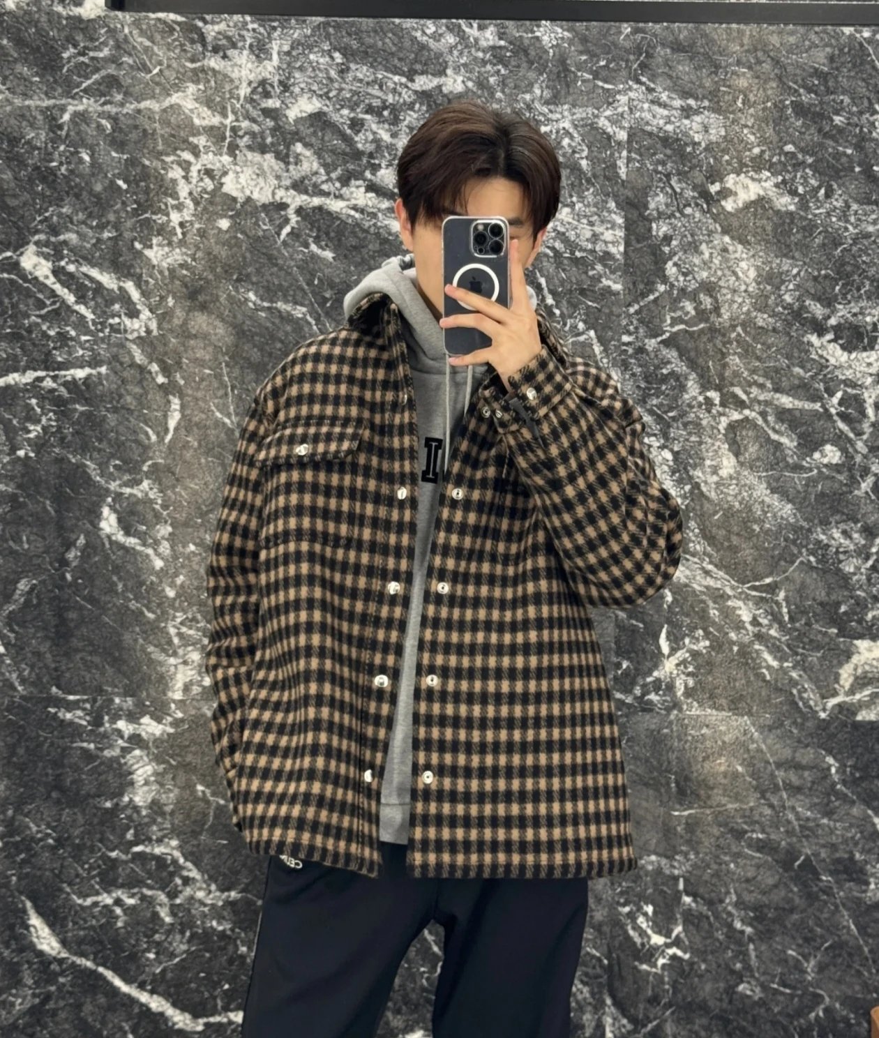 RD-C344 · Brown Checked Wool-Look Overshirt showcase view 14