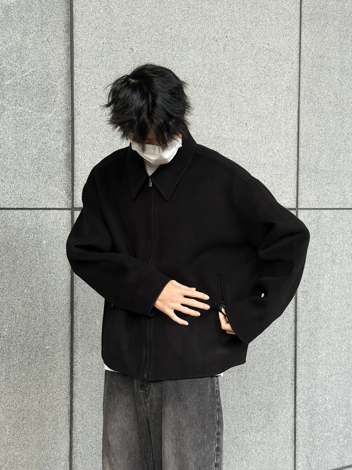 RD-C239 · Black Wool-Cashmere Zip Jacket showcase view 1