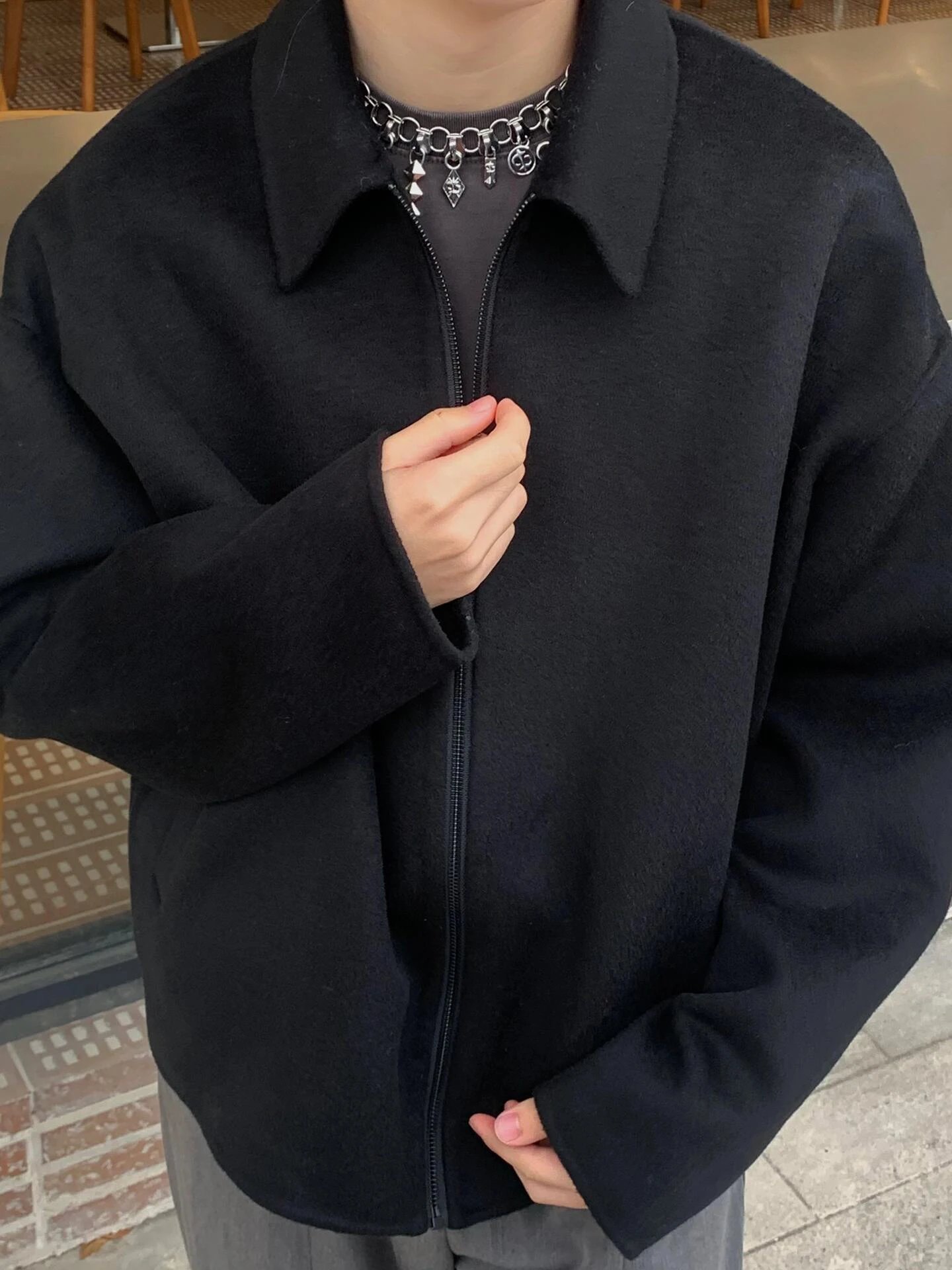RD-C239 · Black Wool-Cashmere Zip Jacket showcase view 5