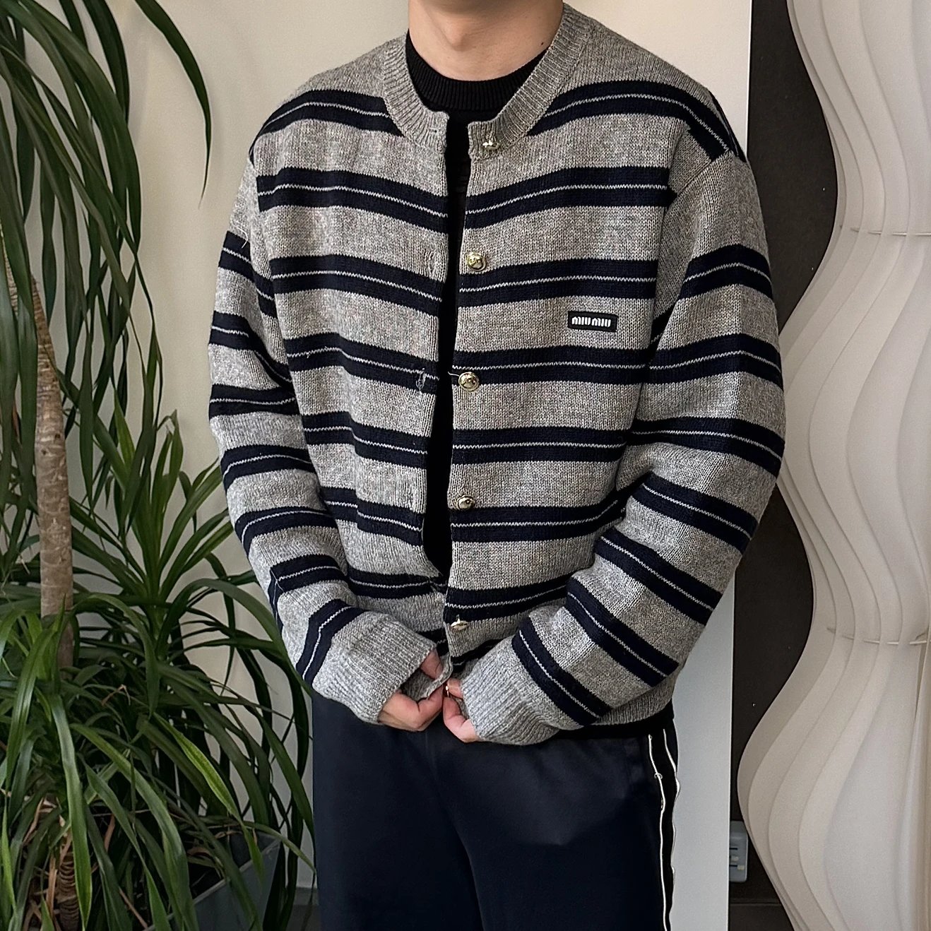 RD-C378 · Striped Cashmere-Wool Cardigan showcase view 2