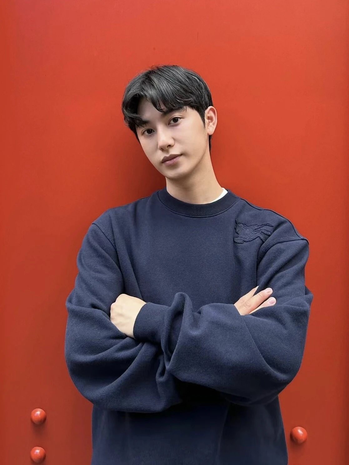 RD-C273 · Navy Appliqué Fleece Crewneck Sweatshirt showcase view 3