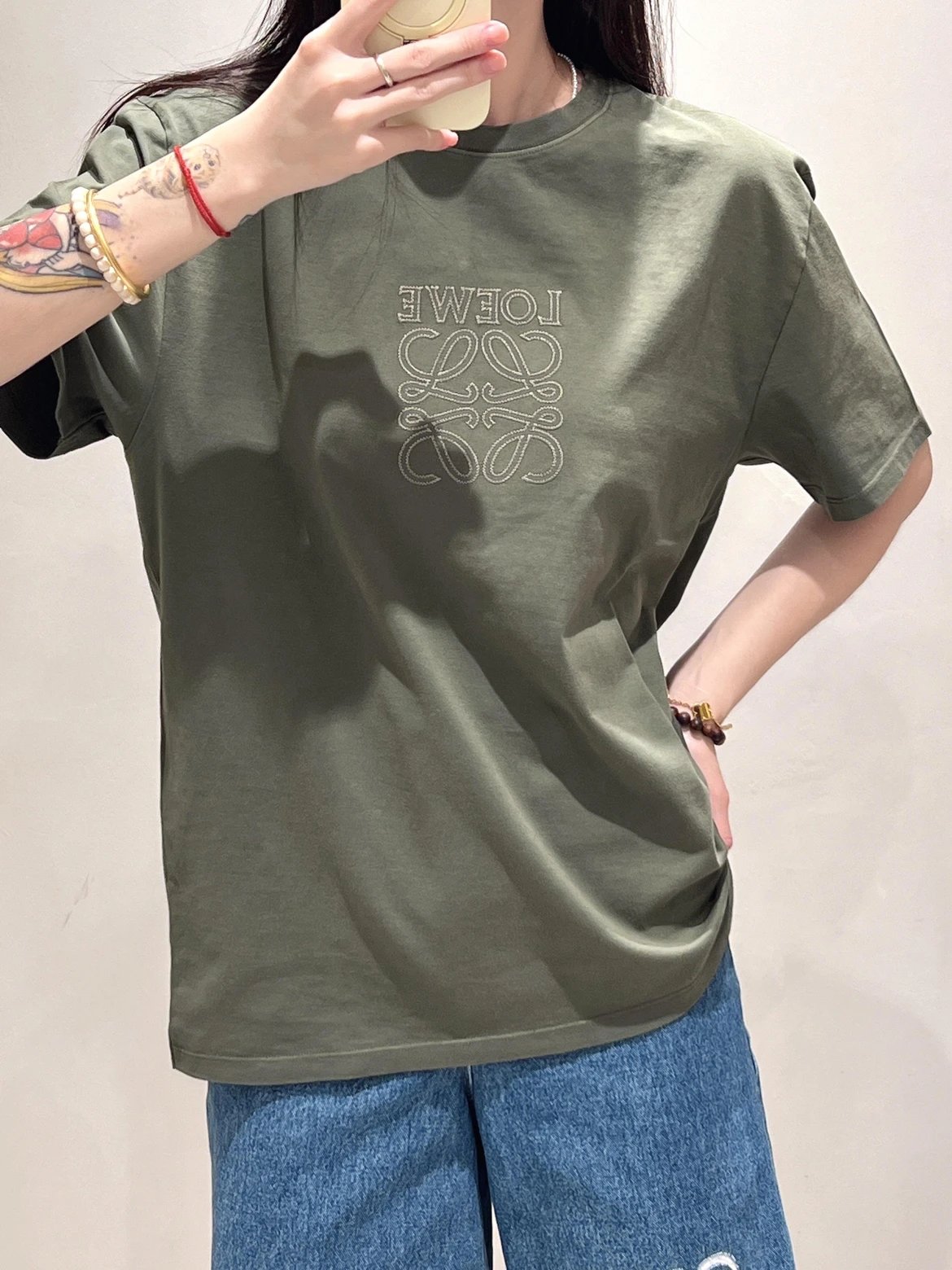 RD-C187 · Embroidered Crewneck T-Shirt — Grey / Green showcase view 2