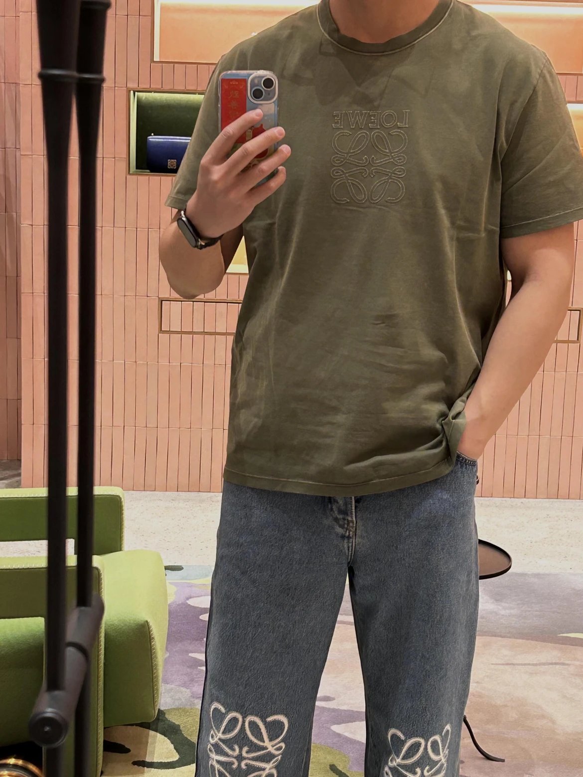 RD-C187 · Embroidered Crewneck T-Shirt — Grey / Green showcase view 6