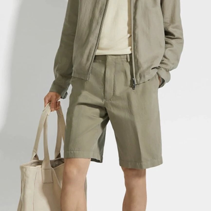 RD-C297 · Retro Green Zip-Pocket Casual Shorts showcase view 1