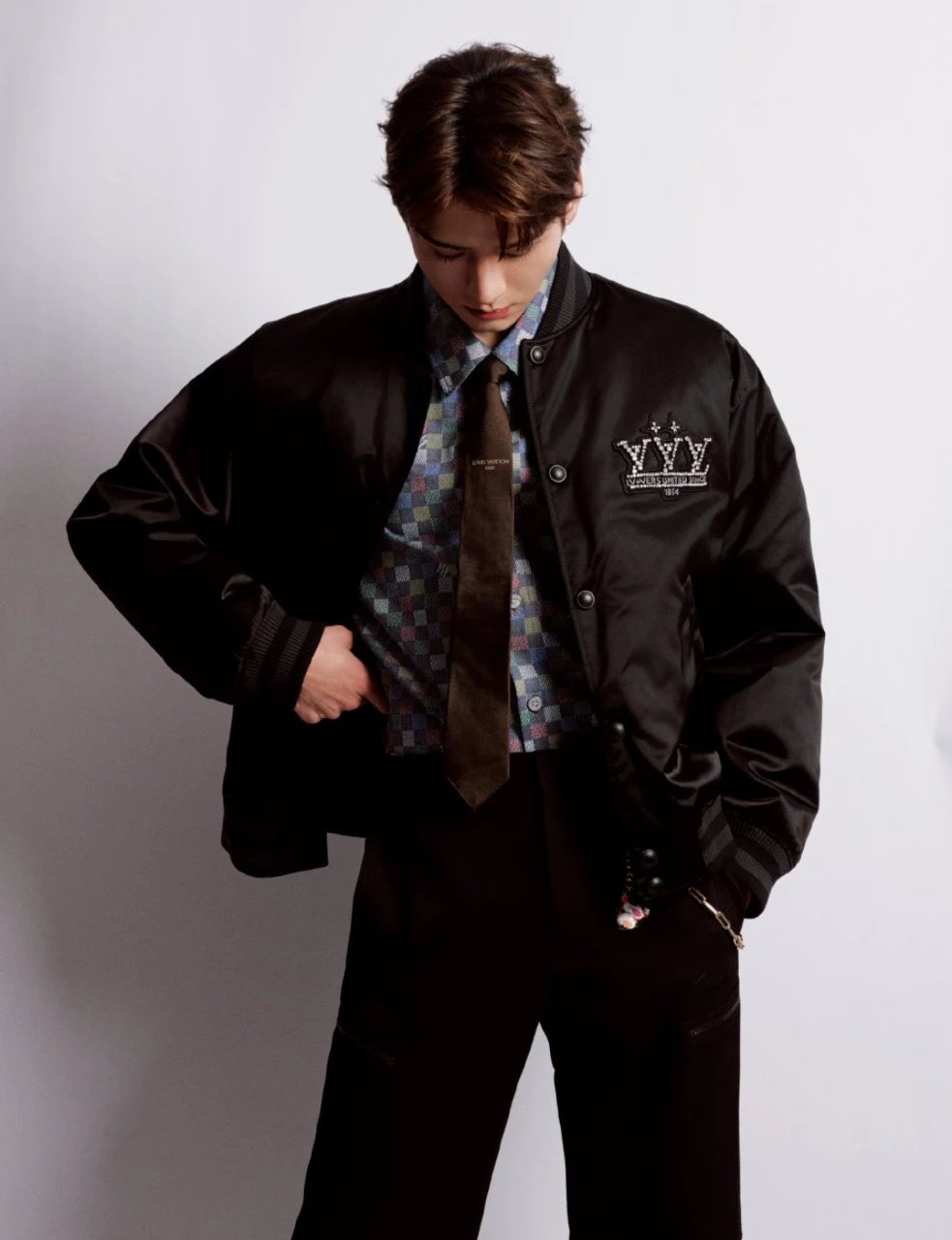 RD-C244 · Crystal-Emblem Satin Bomber Jacket showcase view 1