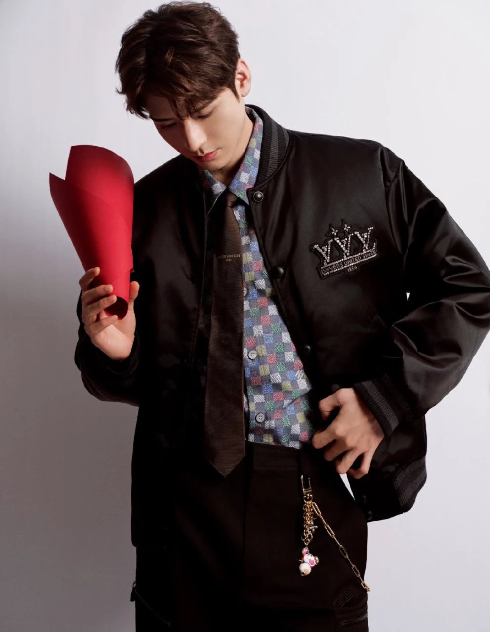RD-C244 · Crystal-Emblem Satin Bomber Jacket showcase view 2