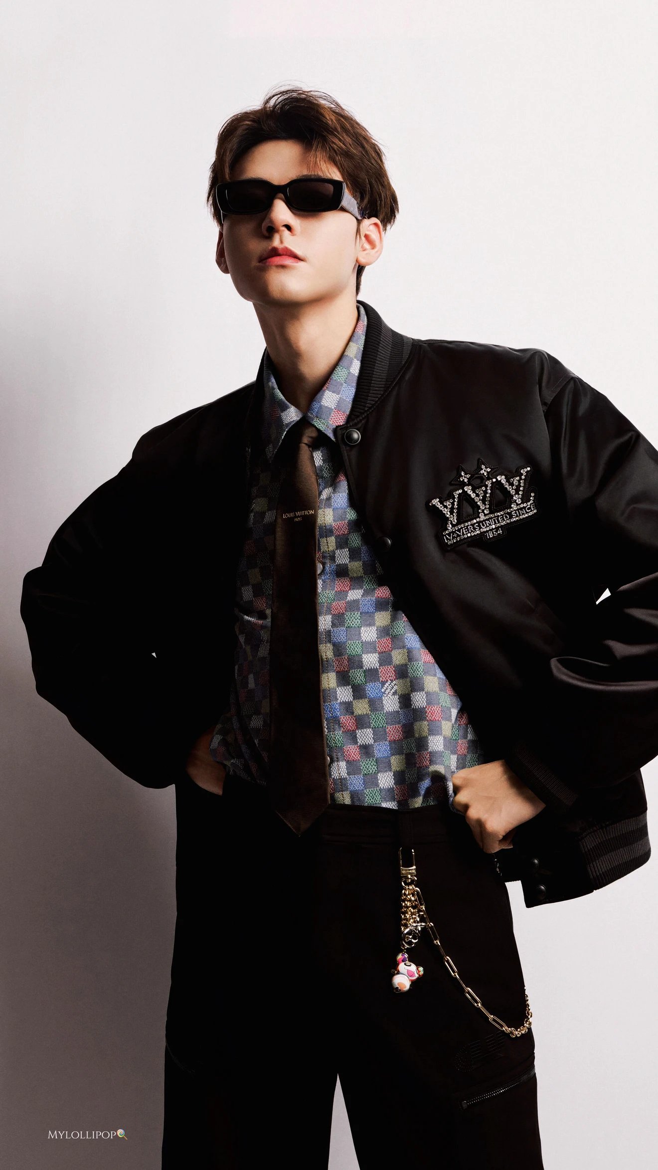 RD-C244 · Crystal-Emblem Satin Bomber Jacket showcase view 4