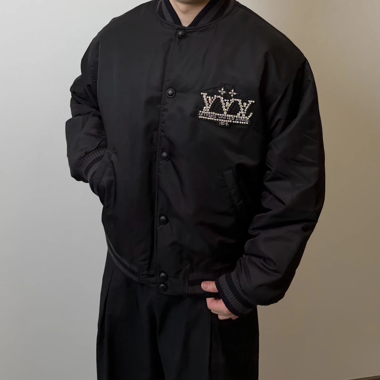 RD-C244 · Crystal-Emblem Satin Bomber Jacket showcase view 5