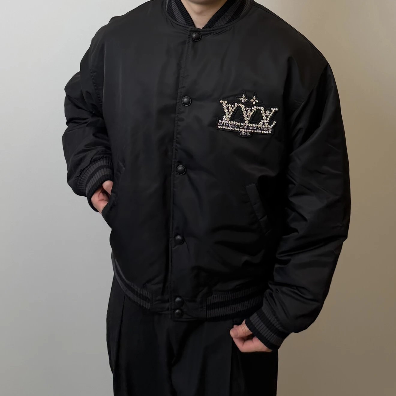 RD-C244 · Crystal-Emblem Satin Bomber Jacket showcase view 6