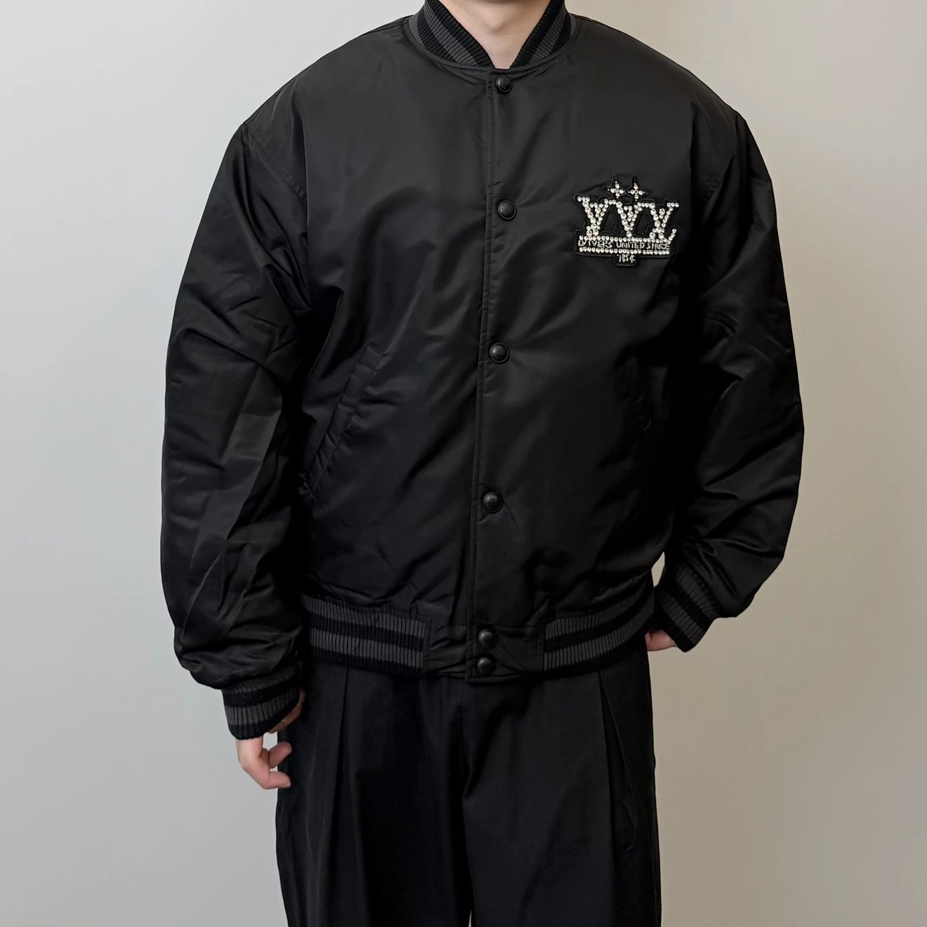 RD-C244 · Crystal-Emblem Satin Bomber Jacket showcase view 11