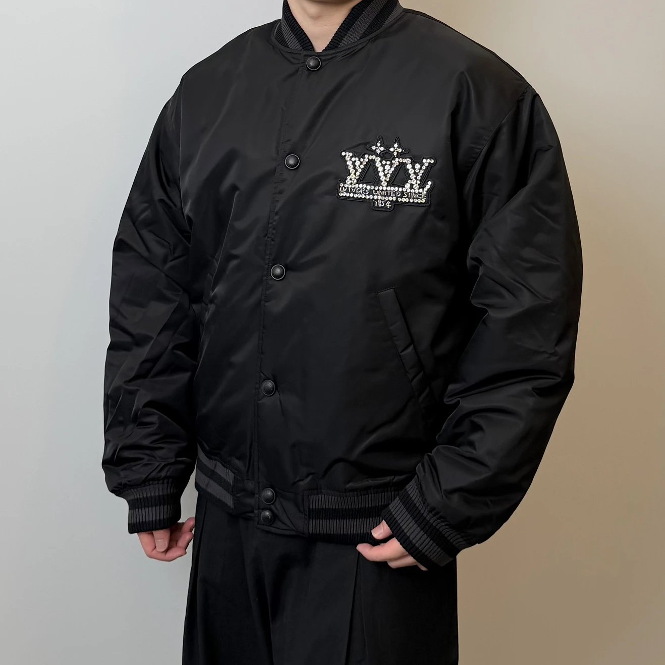 RD-C244 · Crystal-Emblem Satin Bomber Jacket showcase view 12