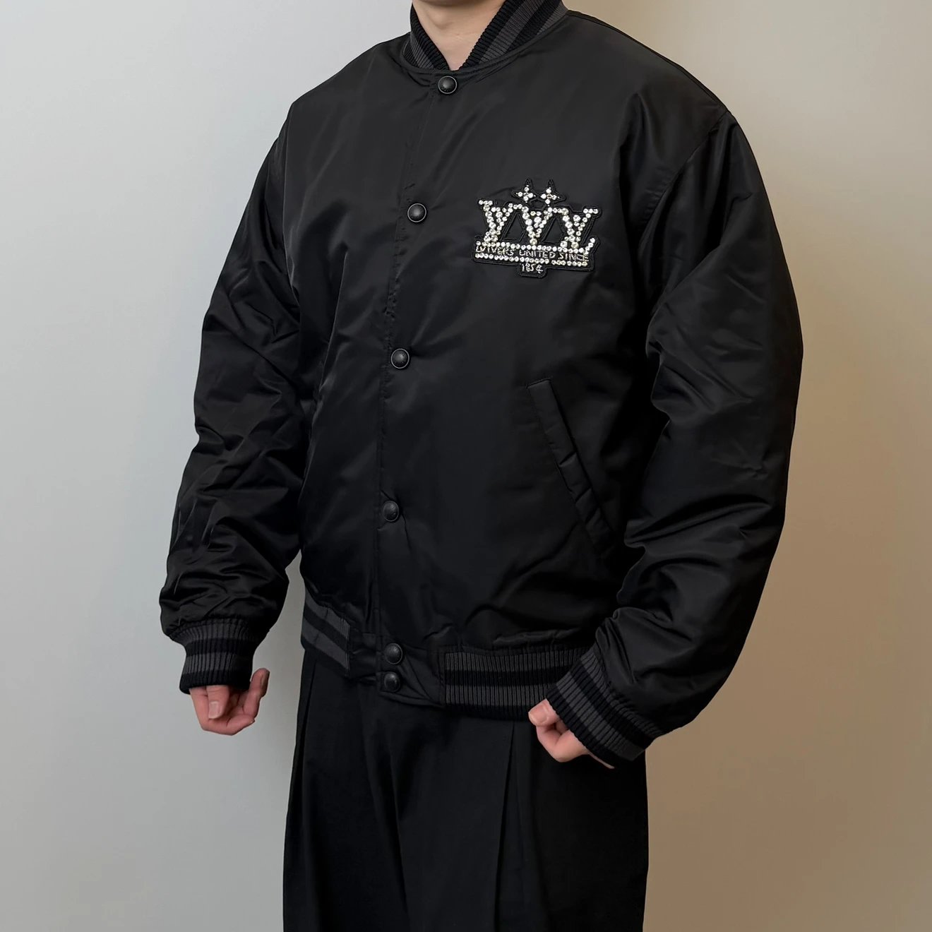 RD-C244 · Crystal-Emblem Satin Bomber Jacket showcase view 13