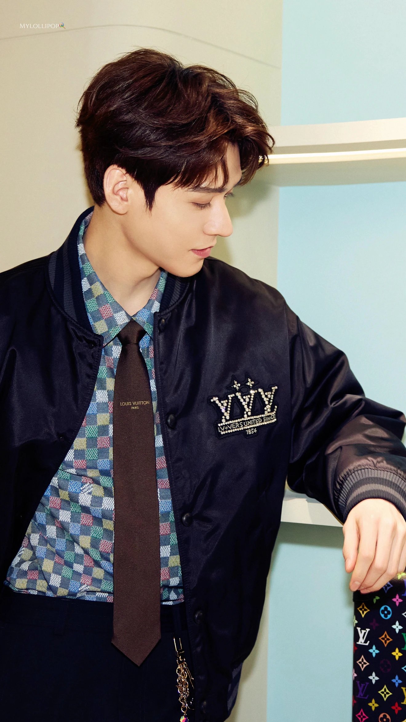 RD-C244 · Crystal-Emblem Satin Bomber Jacket showcase view 19