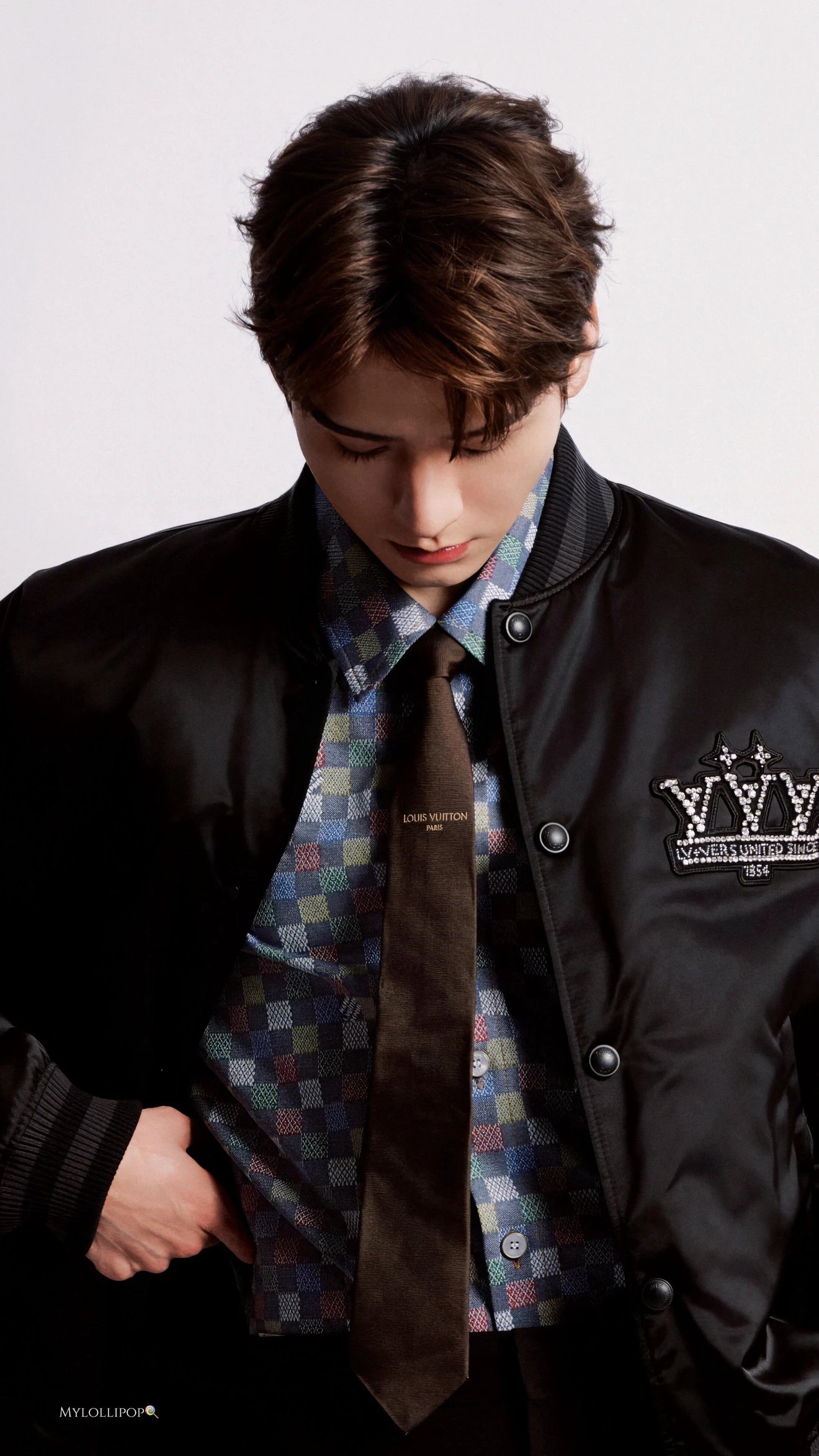RD-C244 · Crystal-Emblem Satin Bomber Jacket showcase view 18