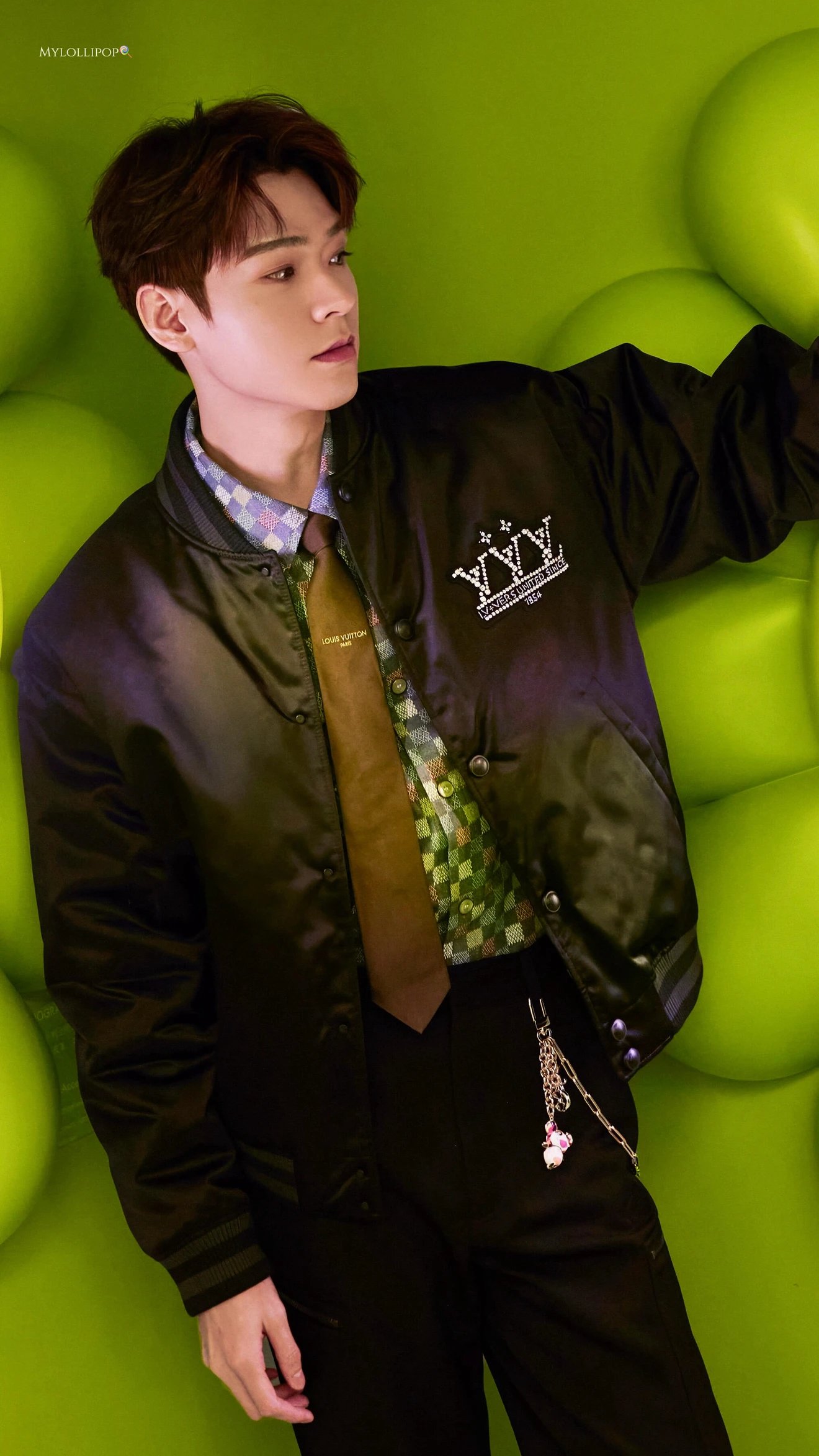 RD-C244 · Crystal-Emblem Satin Bomber Jacket showcase view 17
