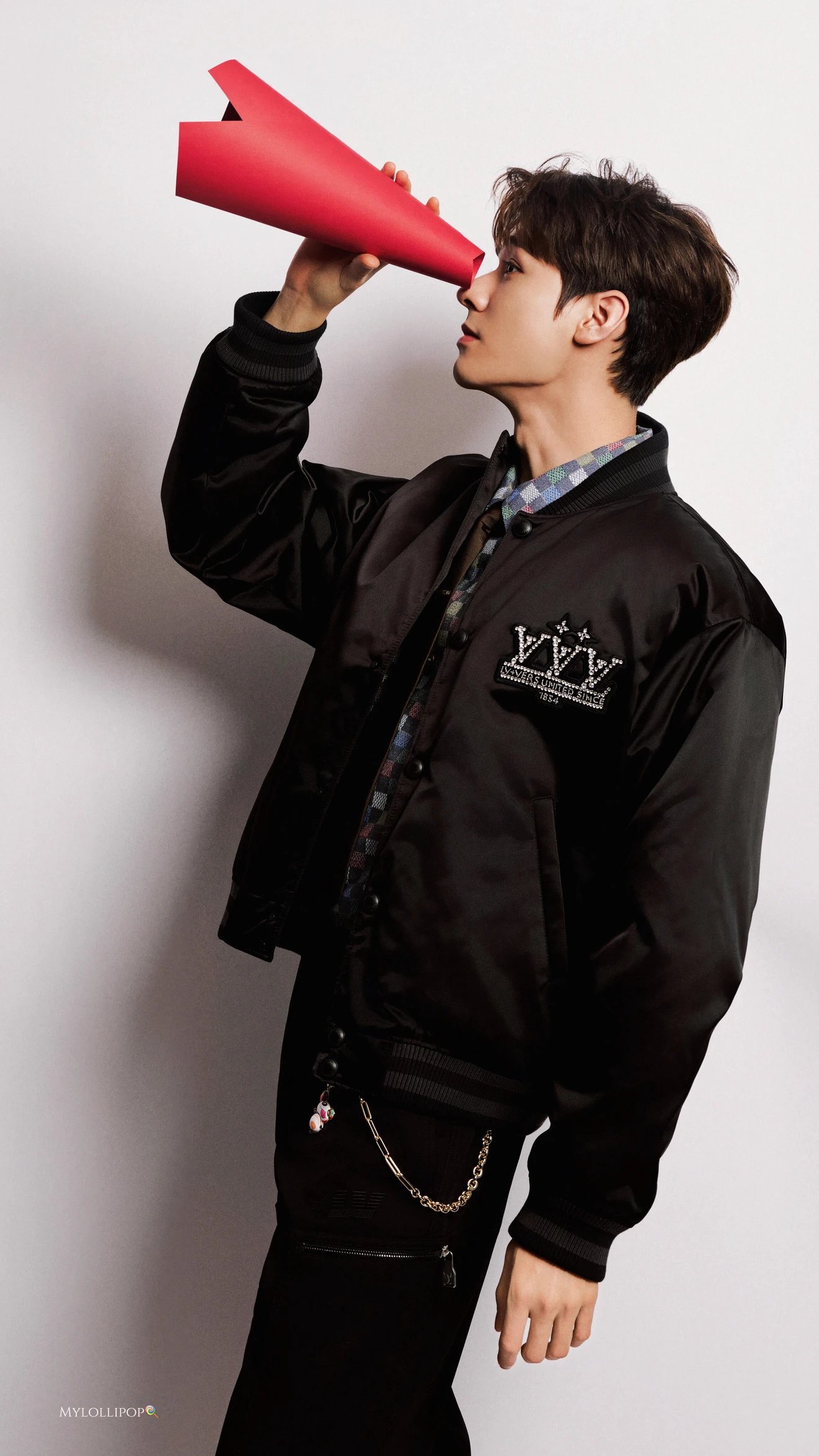 RD-C244 · Crystal-Emblem Satin Bomber Jacket showcase view 16