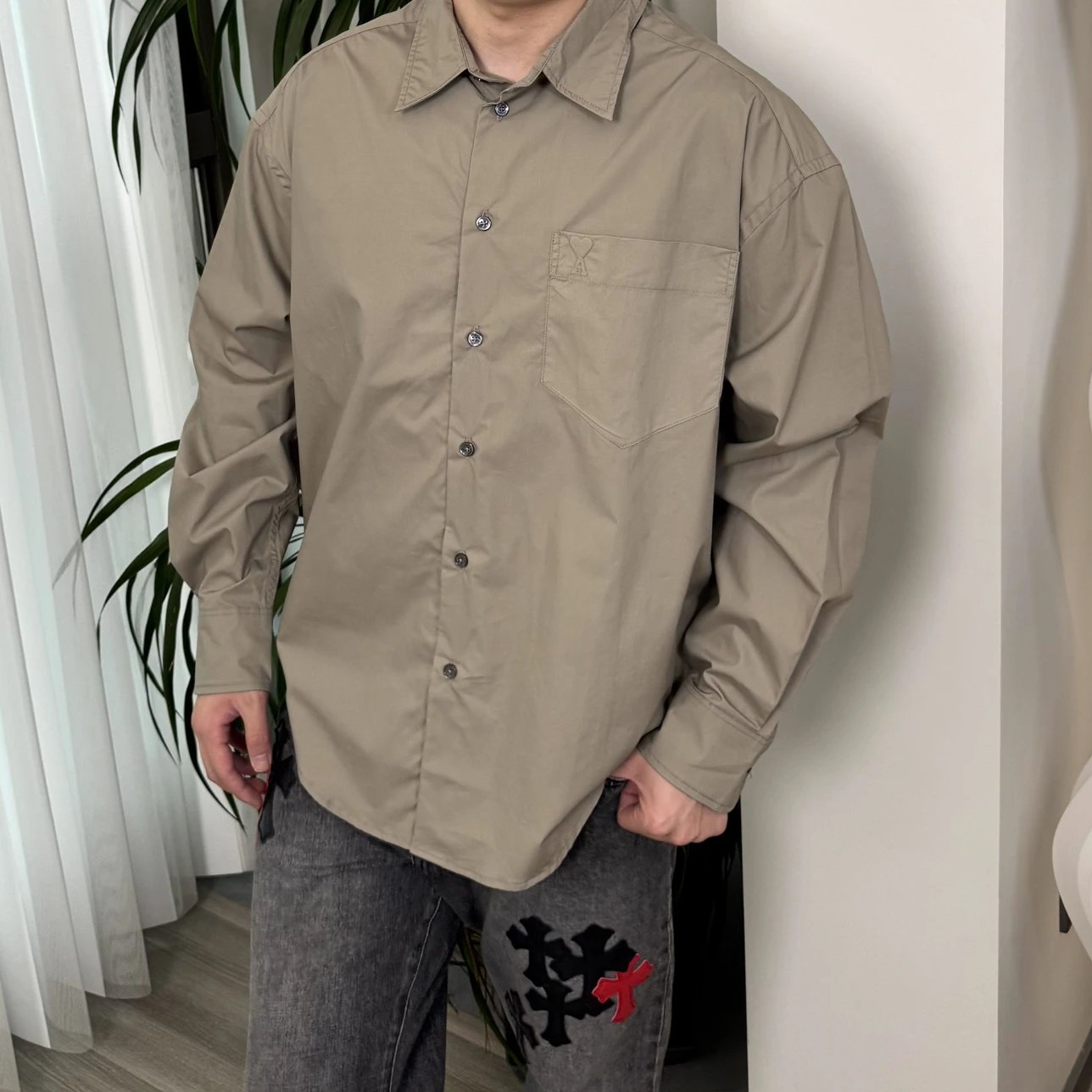 RD-C346 · Heart Embroidery Long-Sleeve Shirt – Linen Grey showcase view 6