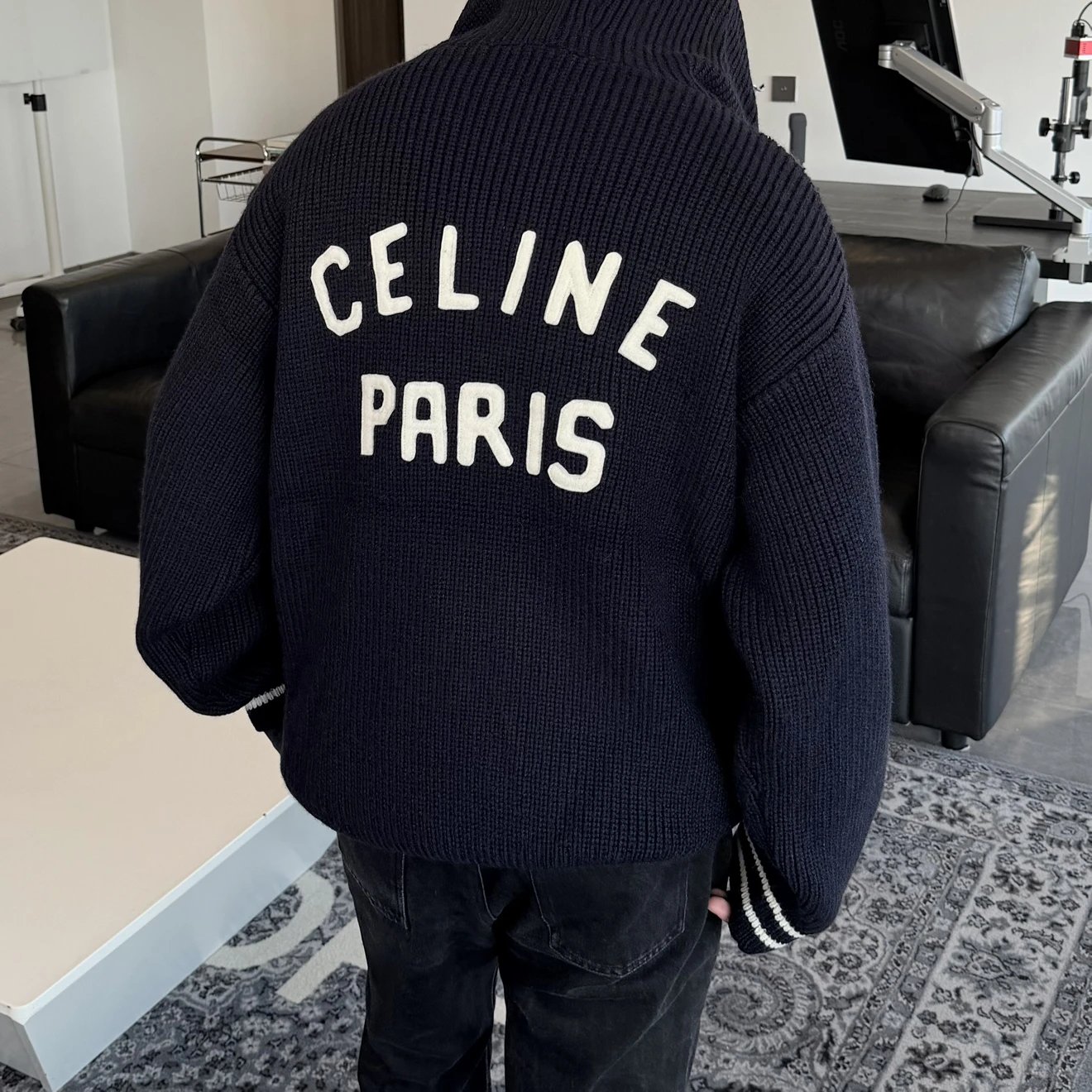 RD-C247 · Navy Patch-Letter Wool-Blend Hooded Knit Jacket showcase view 3
