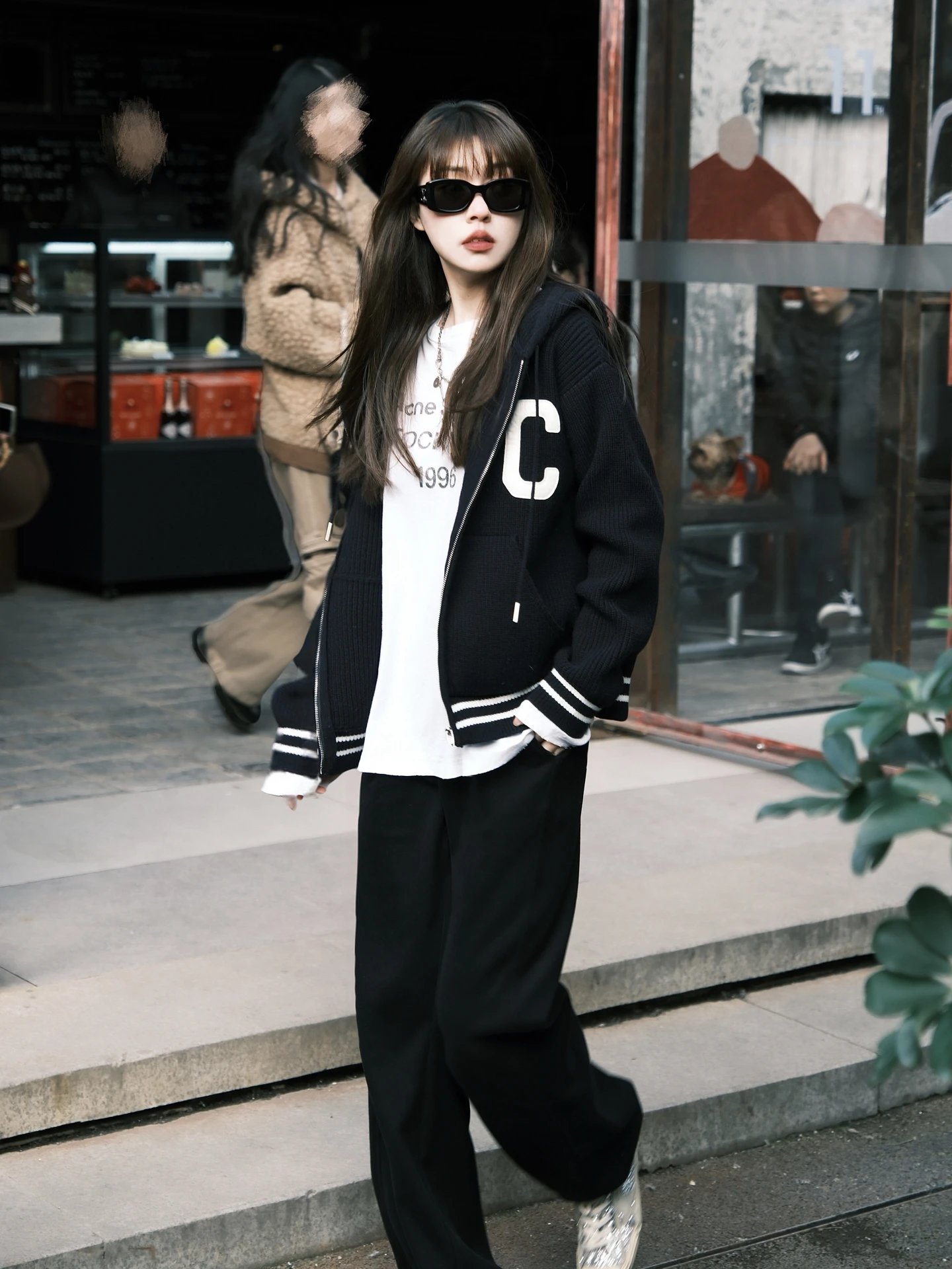 RD-C247 · Navy Patch-Letter Wool-Blend Hooded Knit Jacket showcase view 7
