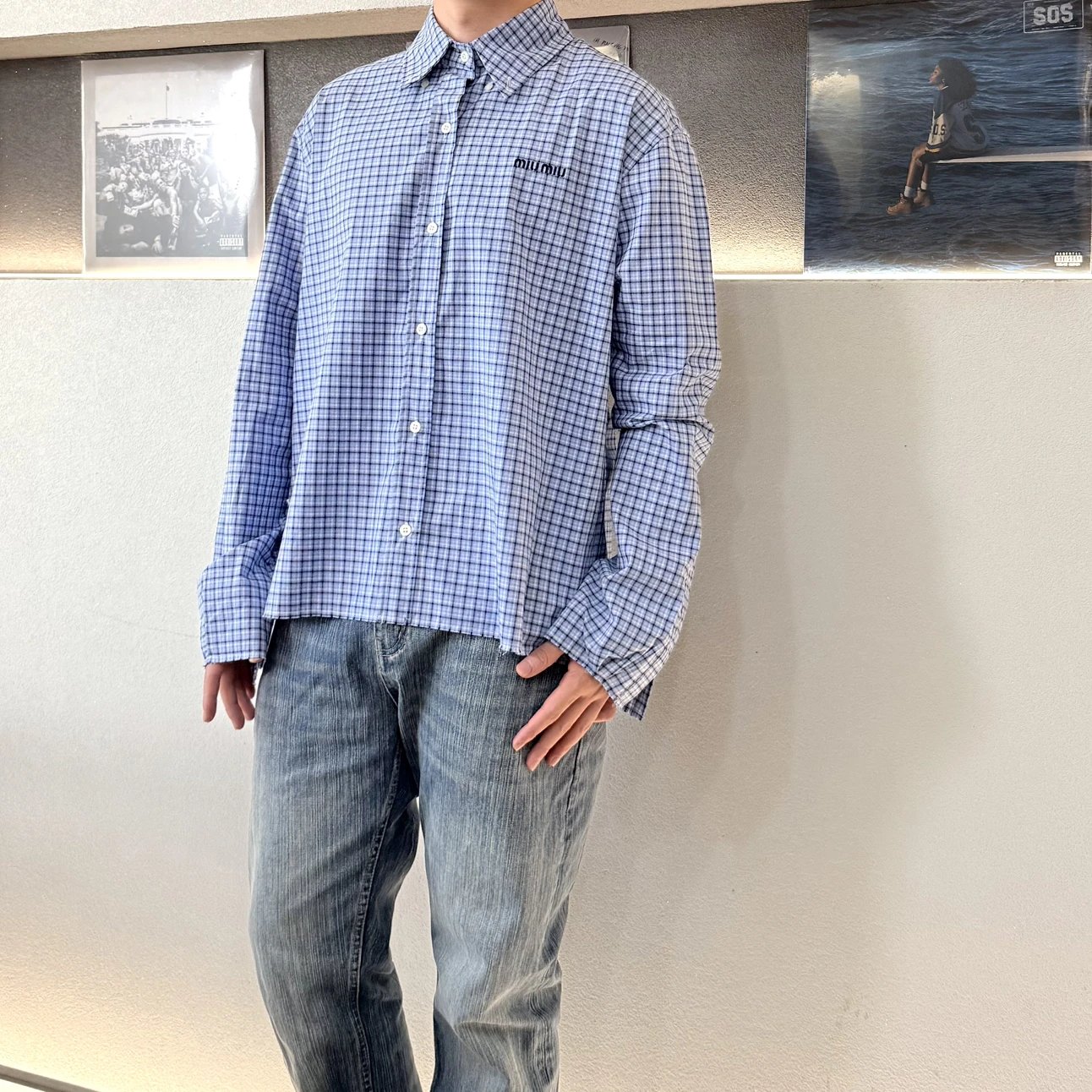 RD-C347 · Sky Blue Plaid Cropped Shirt showcase view 1