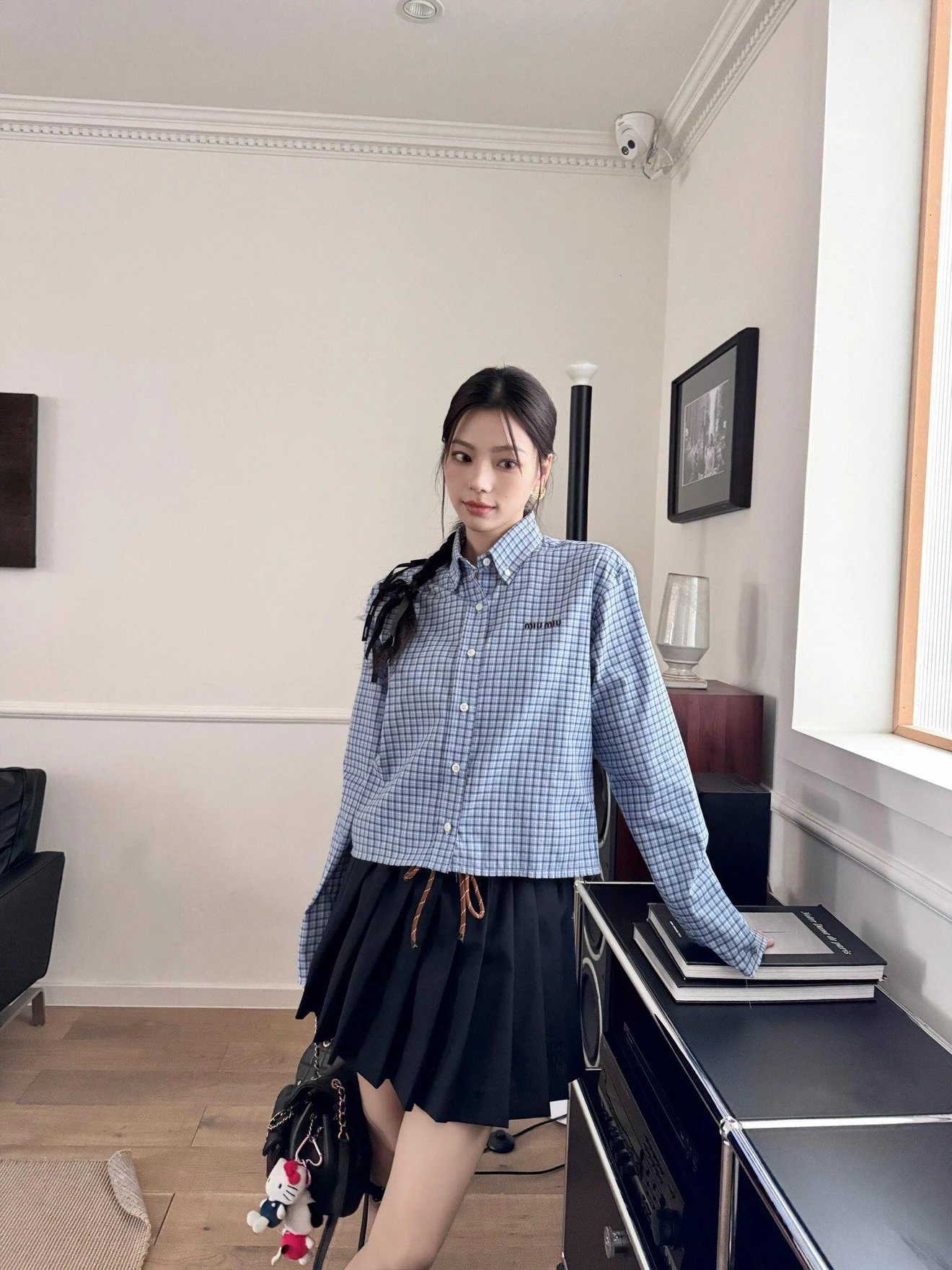 RD-C347 · Sky Blue Plaid Cropped Shirt showcase view 6