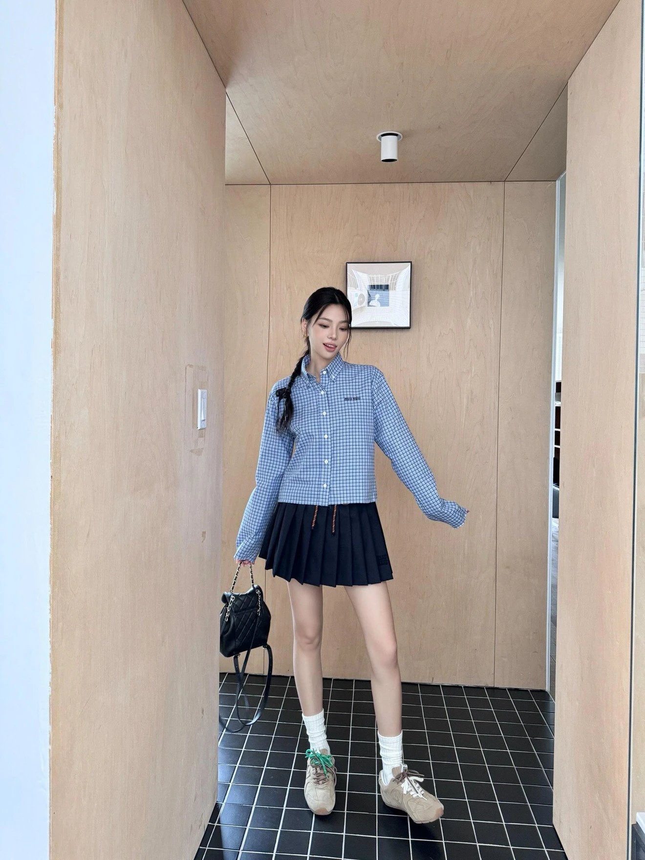 RD-C347 · Sky Blue Plaid Cropped Shirt showcase view 10