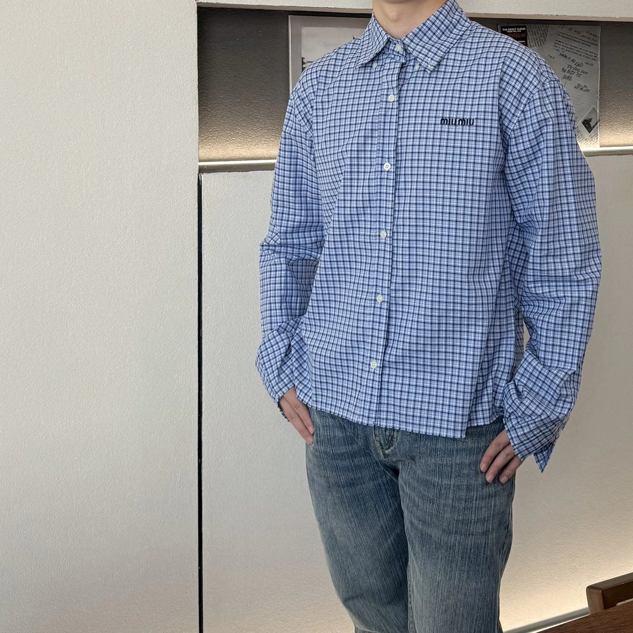 RD-C347 · Sky Blue Plaid Cropped Shirt showcase view 13