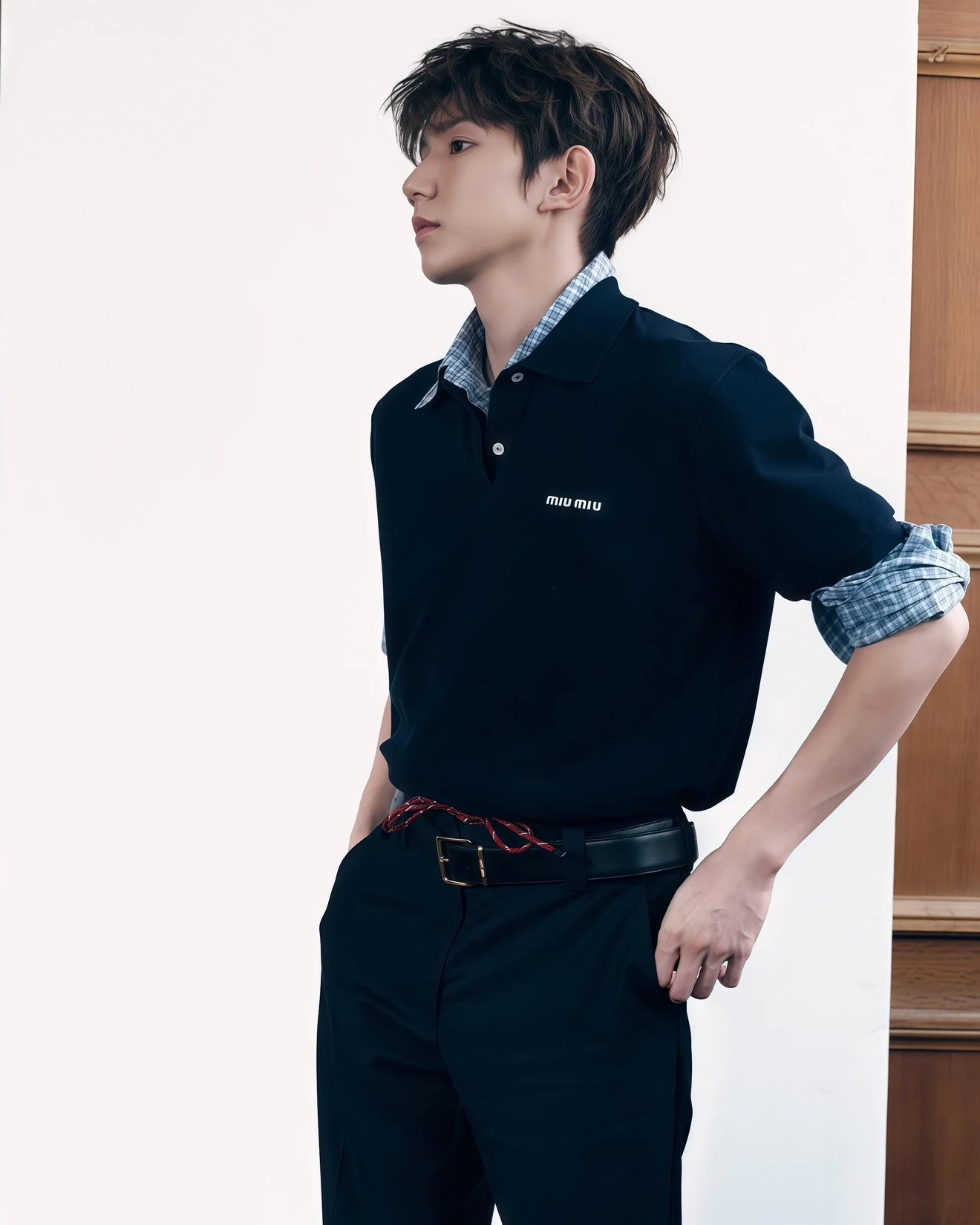 RD-C347 · Sky Blue Plaid Cropped Shirt showcase view 17