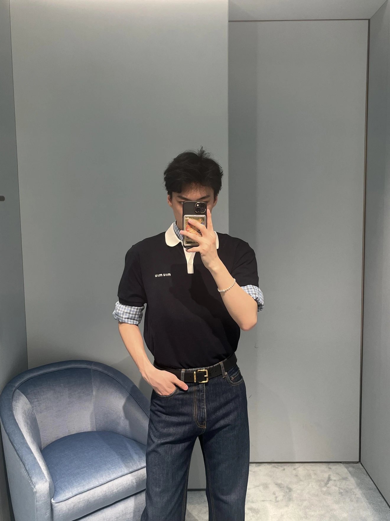RD-C347 · Sky Blue Plaid Cropped Shirt showcase view 21