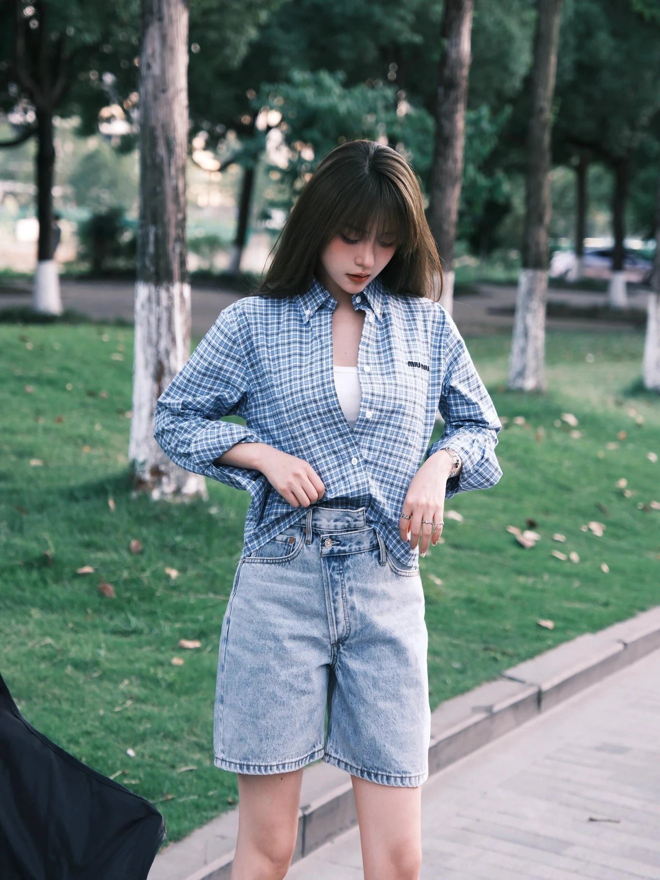 RD-C347 · Sky Blue Plaid Cropped Shirt showcase view 22