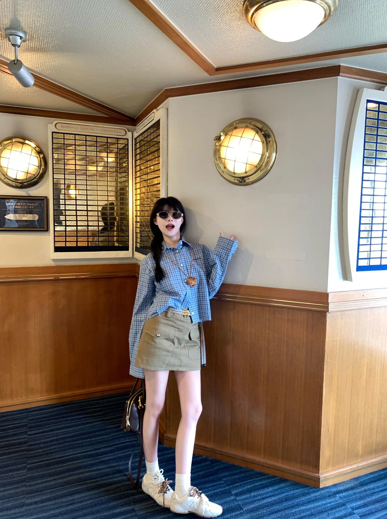 RD-C347 · Sky Blue Plaid Cropped Shirt showcase view 20