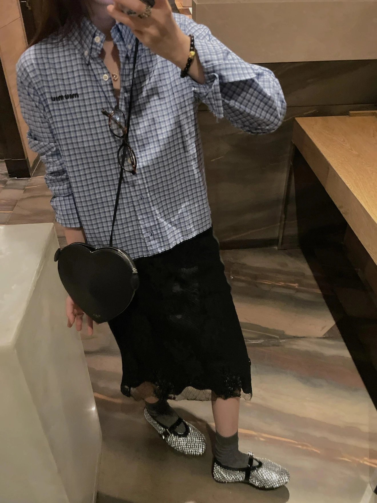 RD-C347 · Sky Blue Plaid Cropped Shirt showcase view 19