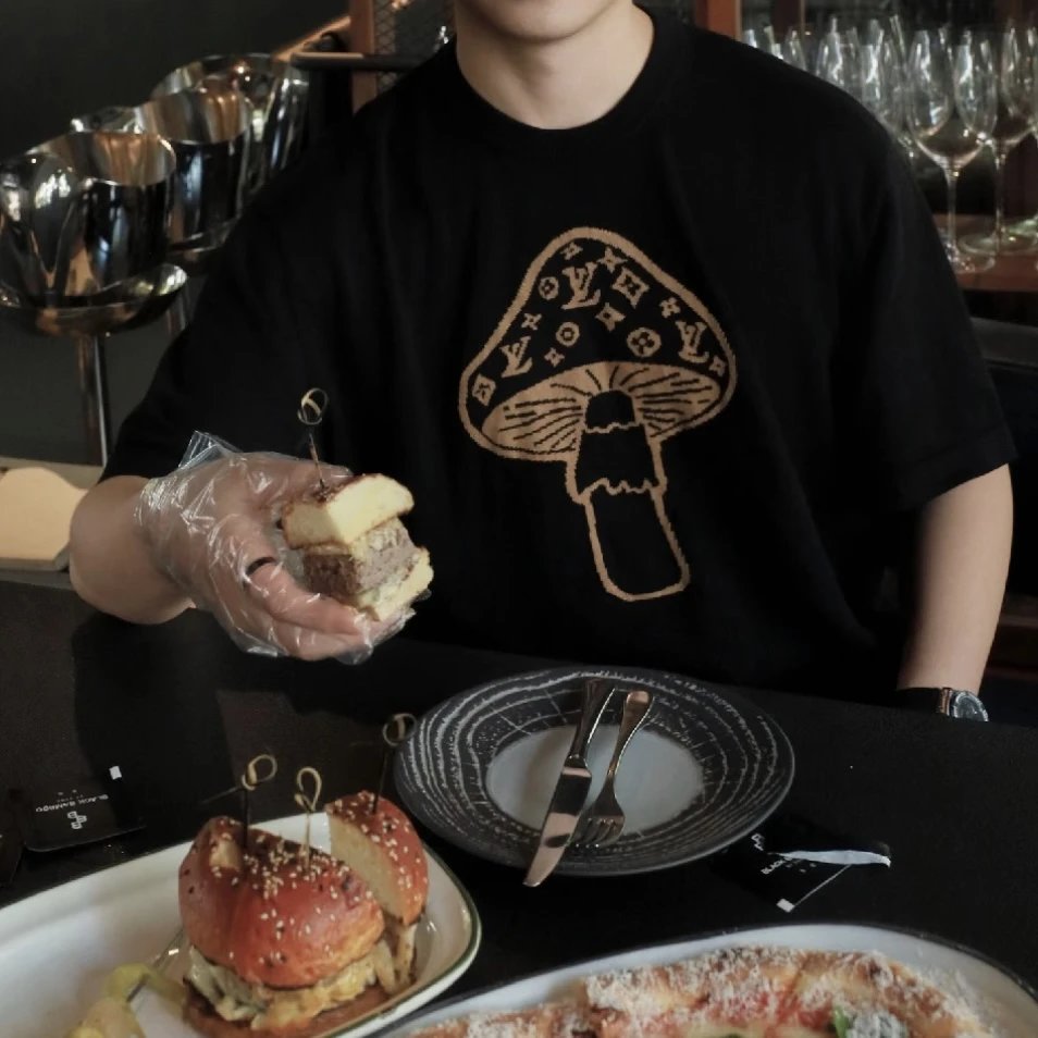 RD-C194 · High-Twist Cotton Mushroom Intarsia T-Shirt showcase view 1