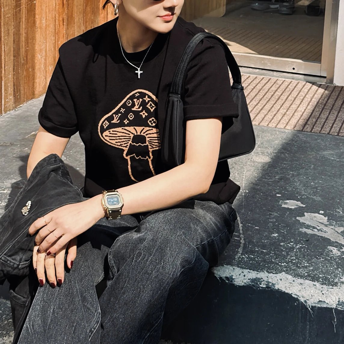RD-C194 · High-Twist Cotton Mushroom Intarsia T-Shirt showcase view 3