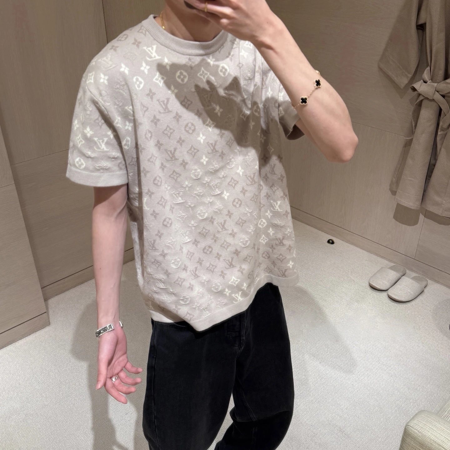 RD-C116 · Oatmeal Monogram Jacquard Knit T-Shirt showcase view 1