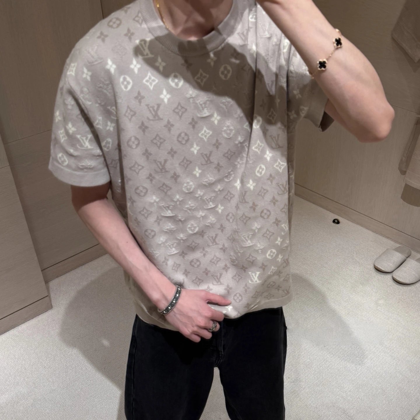 RD-C116 · Oatmeal Monogram Jacquard Knit T-Shirt showcase view 2