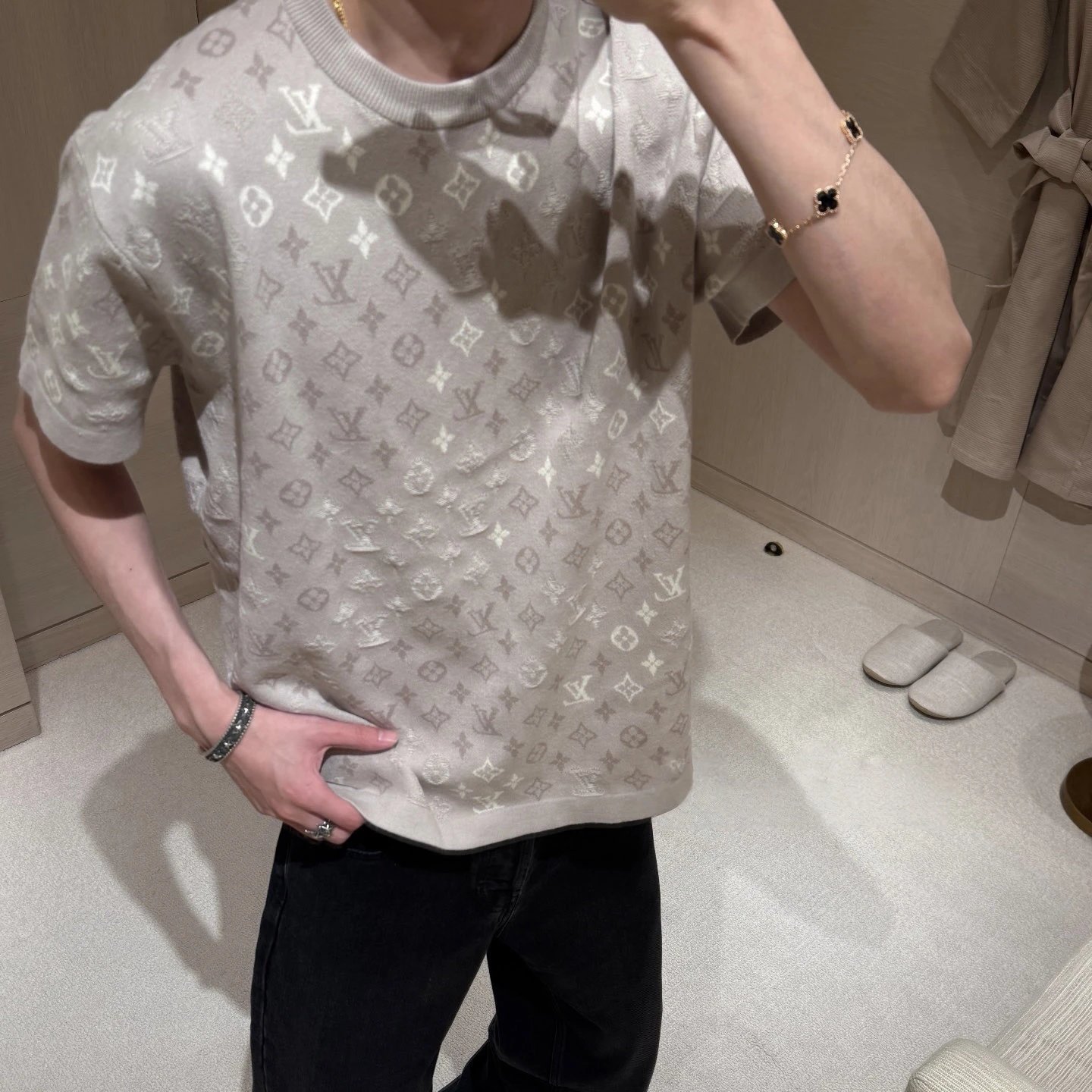 RD-C116 · Oatmeal Monogram Jacquard Knit T-Shirt showcase view 3