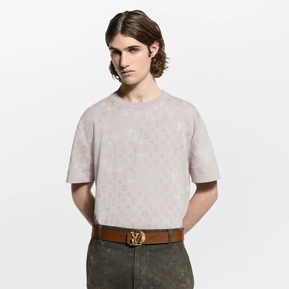 RD-C116 · Oatmeal Monogram Jacquard Knit T-Shirt showcase view 4