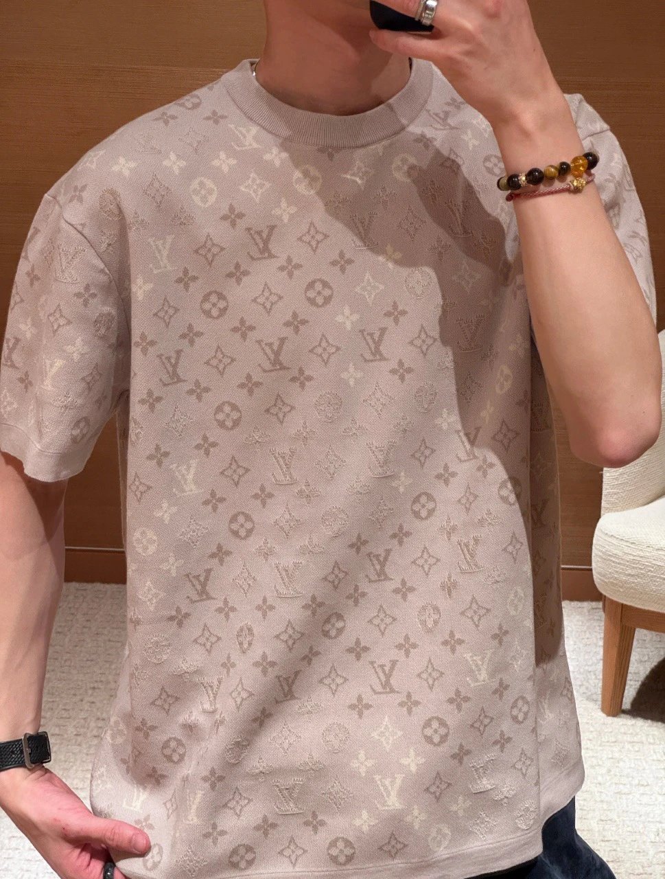 RD-C116 · Oatmeal Monogram Jacquard Knit T-Shirt showcase view 11