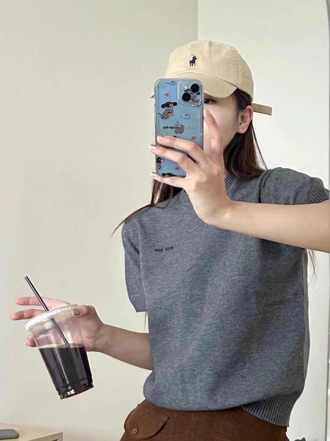 RD-C204 · Slate Grey Intarsia Logo Knit Short-Sleeve Top showcase view 6