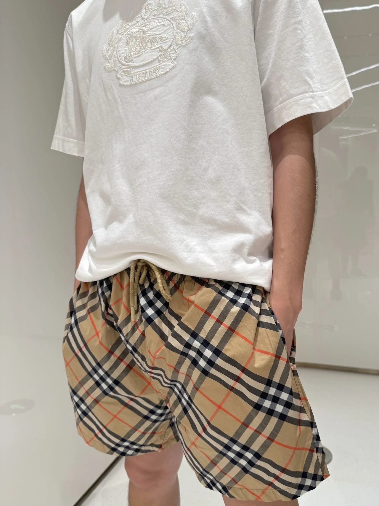 RD-C299 · Beige Check Drawstring Shorts showcase view 2