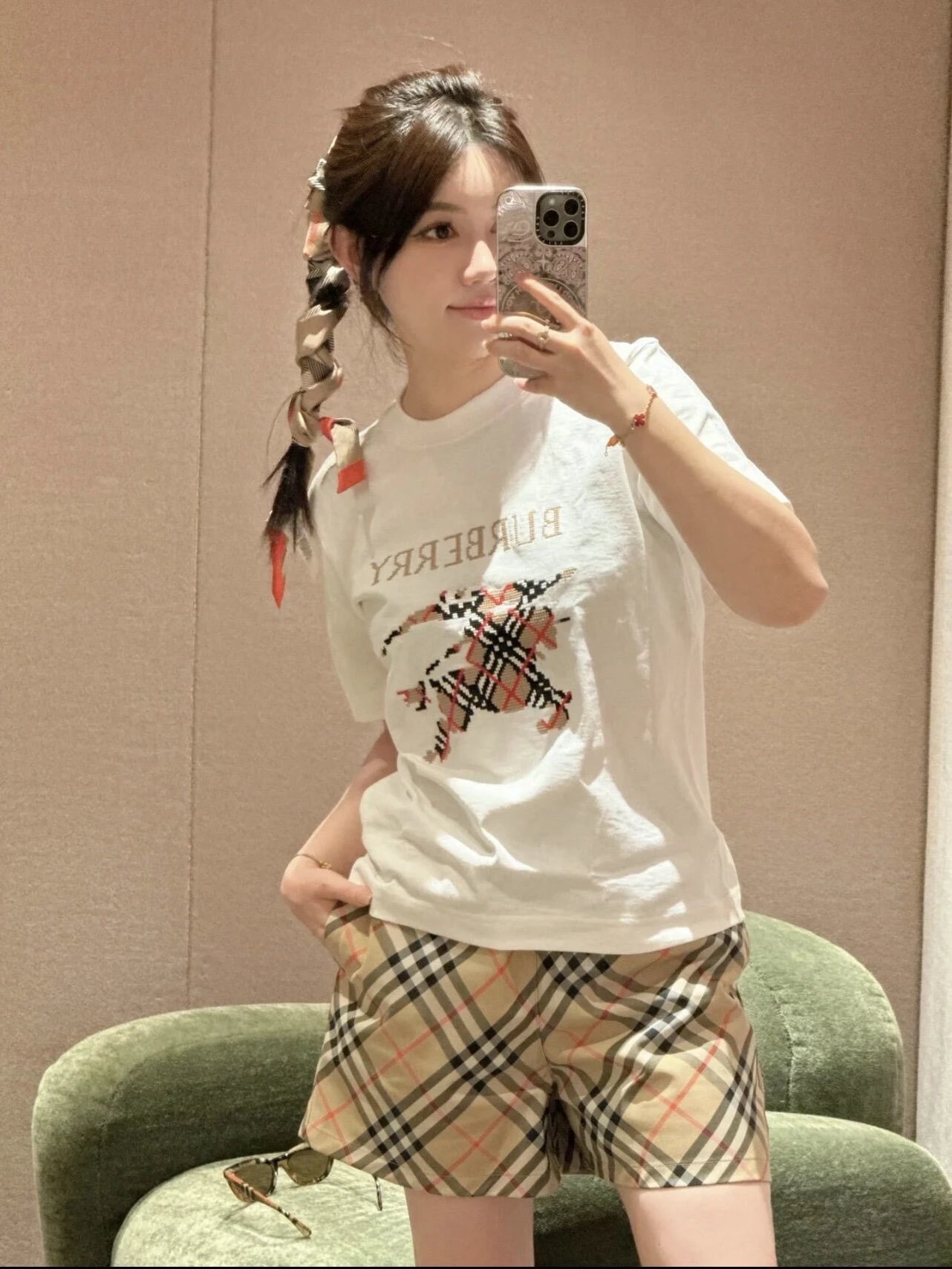 RD-C299 · Beige Check Drawstring Shorts showcase view 3